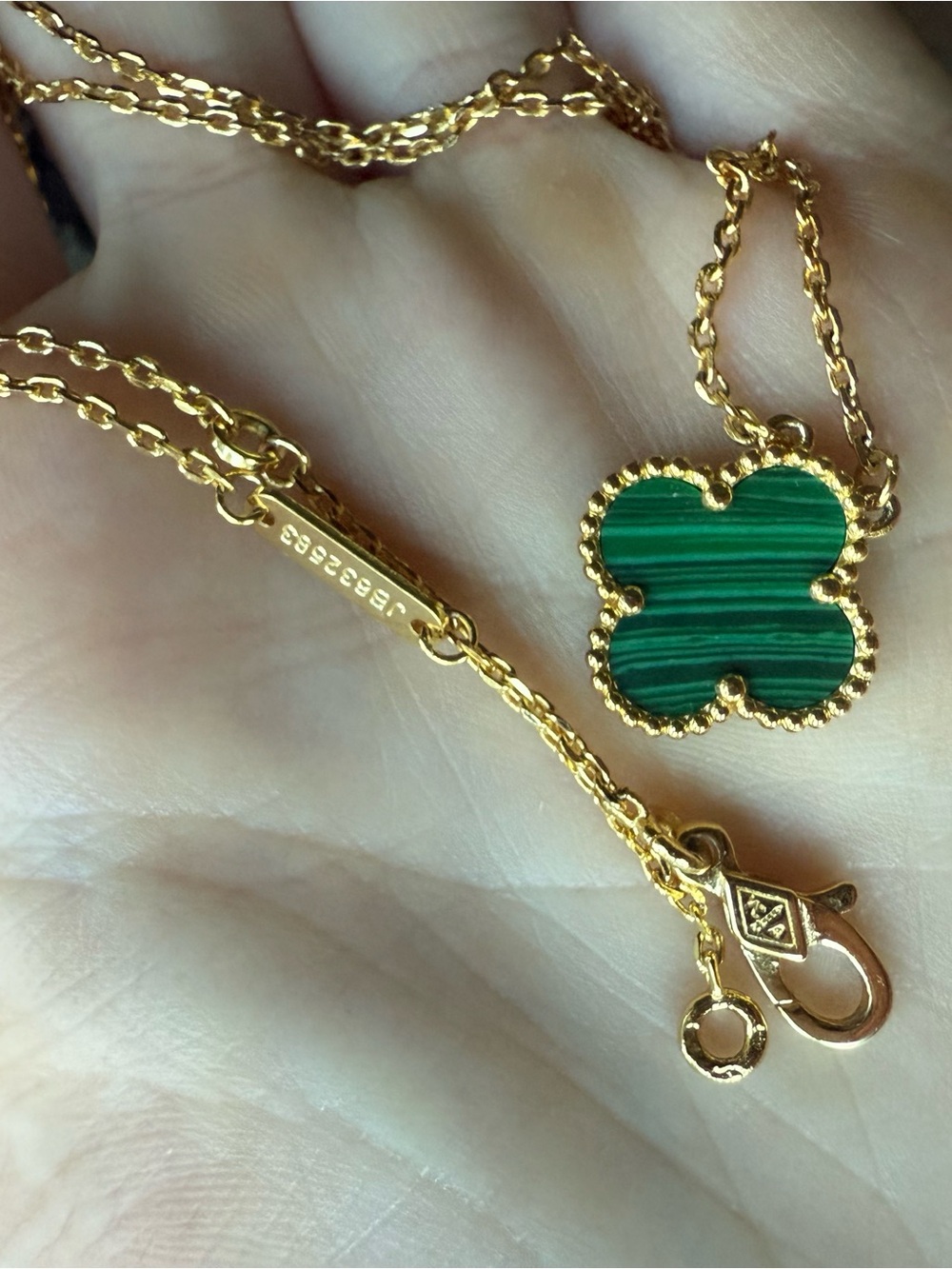 Gold Clover Pendant Necklace with malachite 18k gold plated